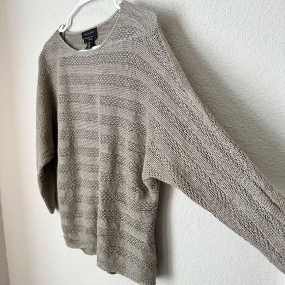 Tahari Tan 100% Linen Open Knit Dolman Sleeve Sweater - Size M - EUC - Picture 4 of 5